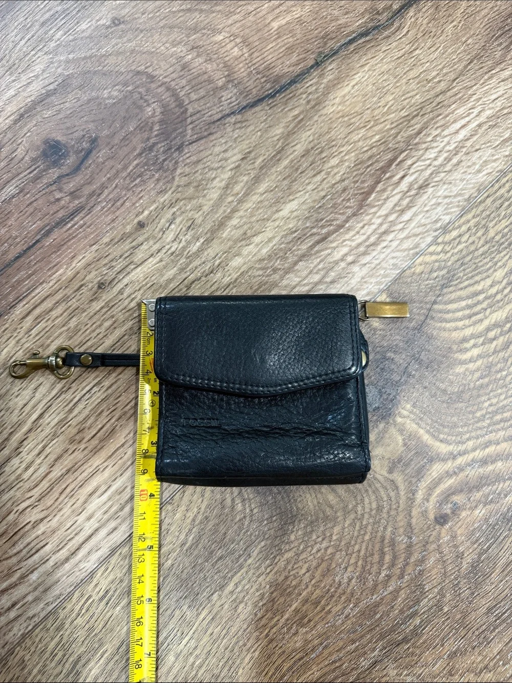 Vintage Fossil Black Leather Men's Bifold Wallet with Brass Key Clip